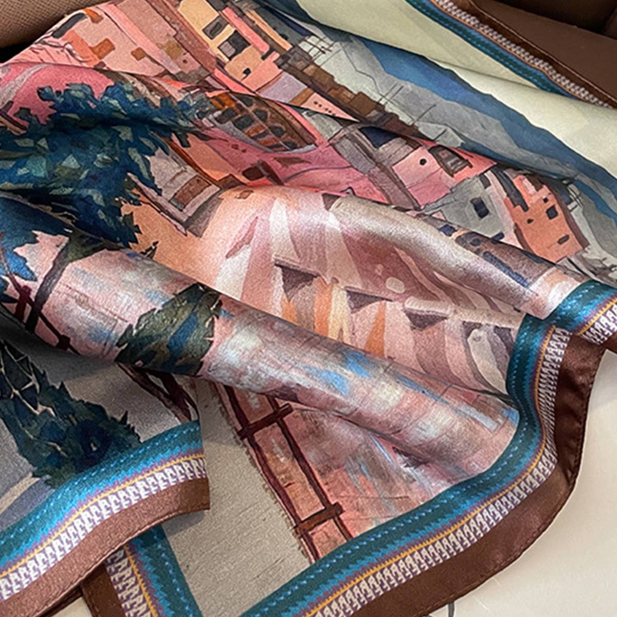 Silk Square Scarf - Spring Oil Painting Print Wrap_CWASC0614