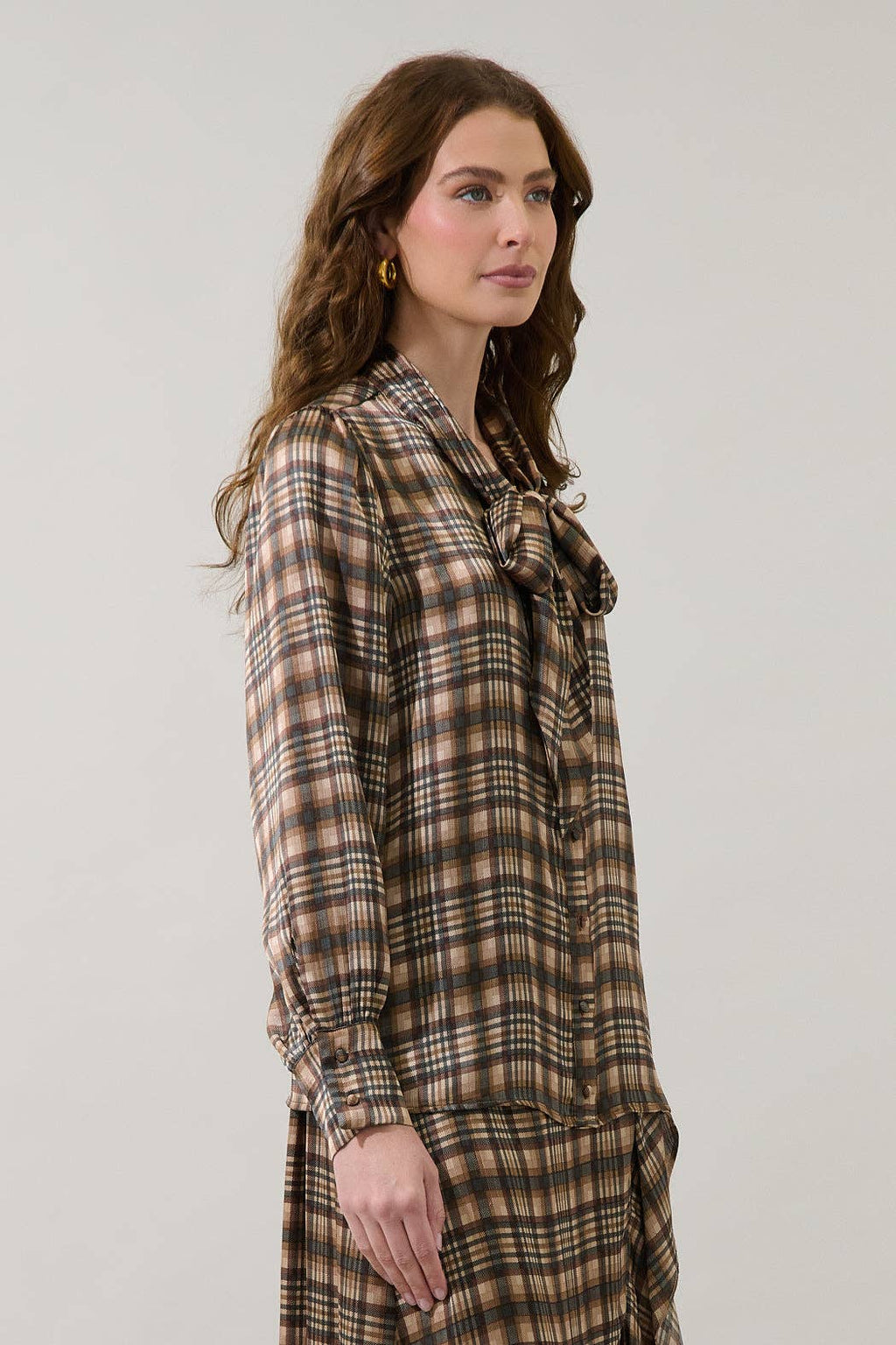 Avielle Button Front Blouse Plaid