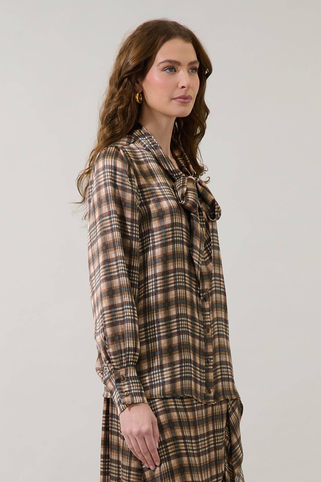 Avielle Button Front Blouse Plaid