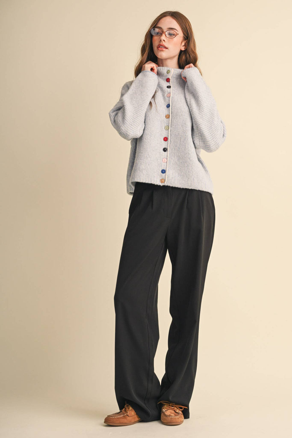 STRIPED SWEATER CARDIGAN WITH COLORFUL BUTTONS MSW11250