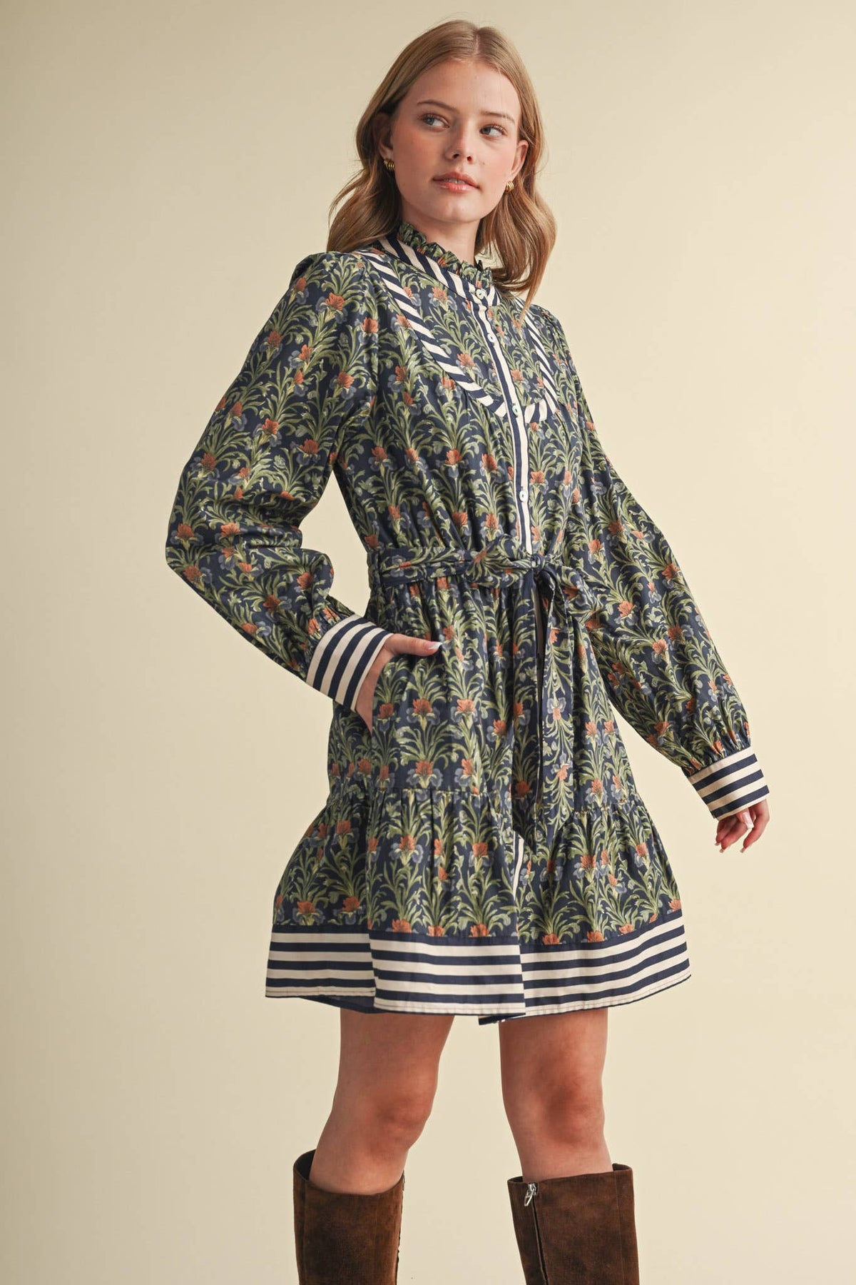 FLORAL BUTTON DOWN BELTED MINI DRESS MDR5271