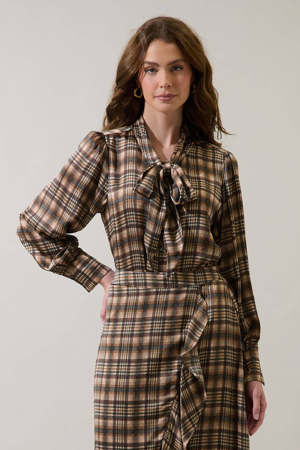 Avielle Button Front Blouse Plaid