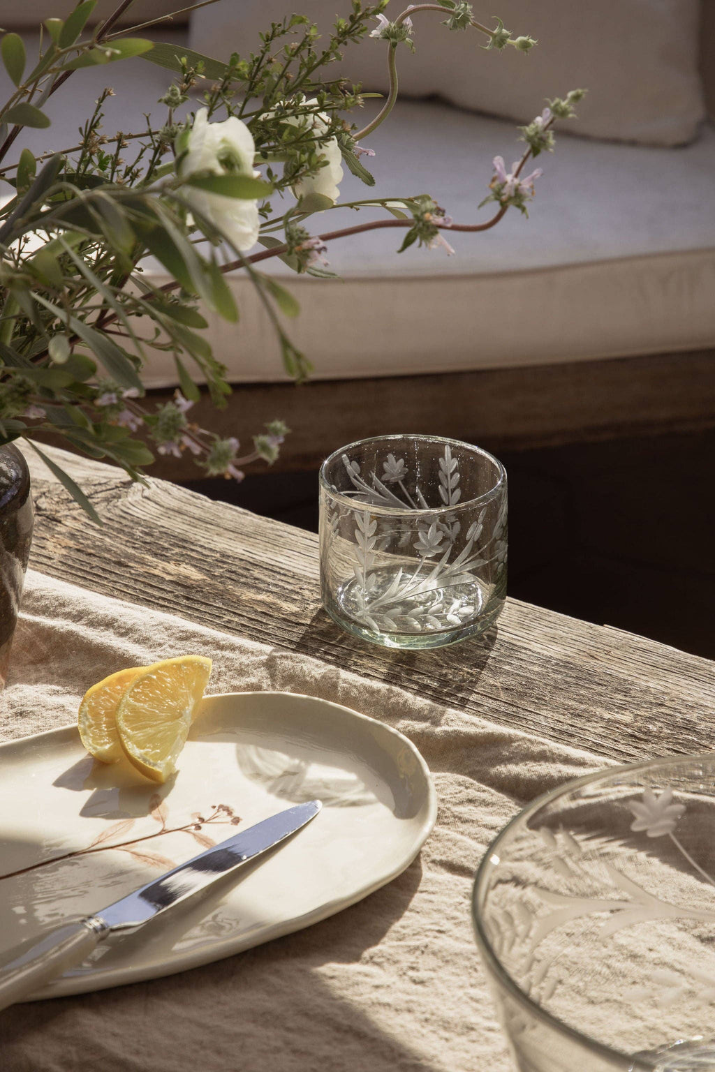Hand-etched Short Glass