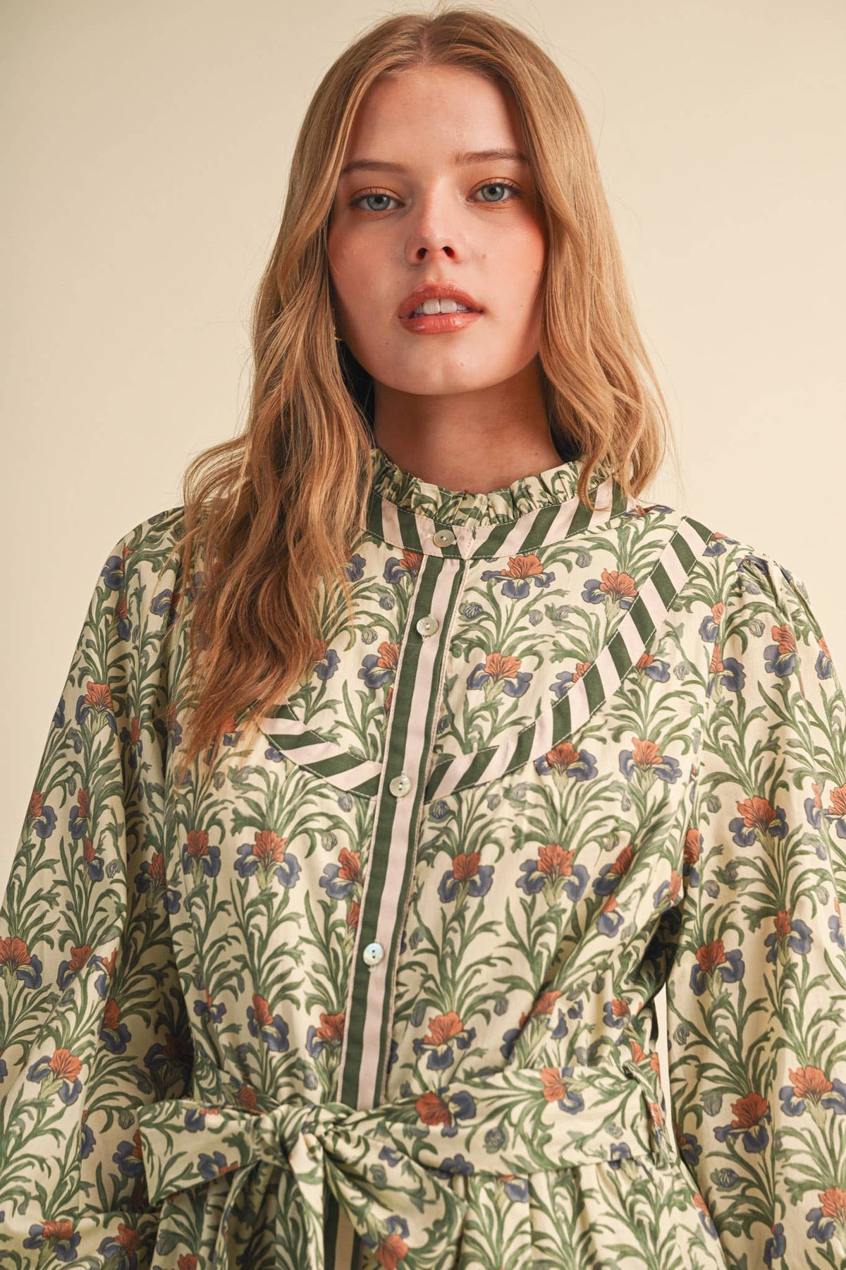 FLORAL BUTTON DOWN BELTED MINI DRESS MDR5271