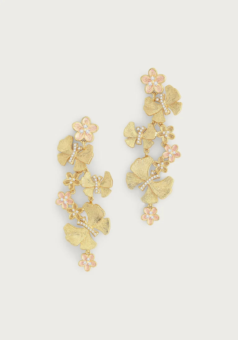 Butterfly with Flowers Dangle Earrings