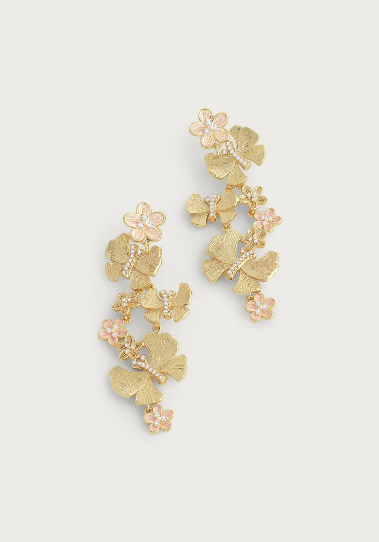 Butterfly with Flowers Dangle Earrings