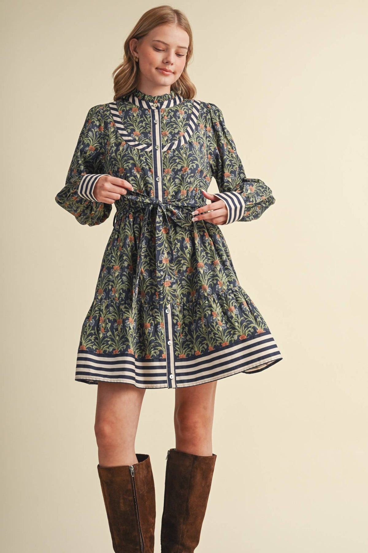 FLORAL BUTTON DOWN BELTED MINI DRESS MDR5271