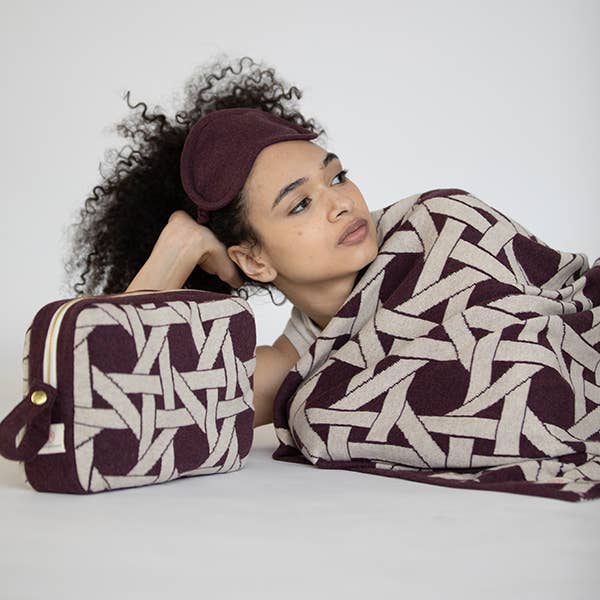 Riti Organic Cotton Travel Blanket and Eye Mask Set Burgundy