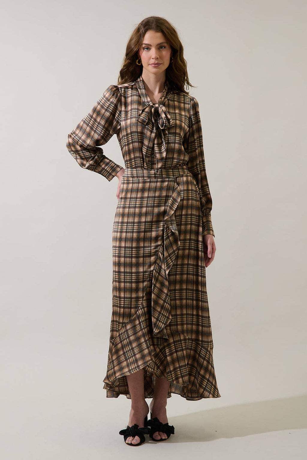 Avielle Button Front Blouse Plaid