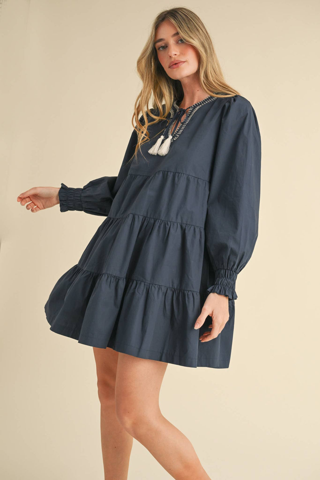 TIE FRONT CONTRAST STITCH MINI DRESS MDR3641