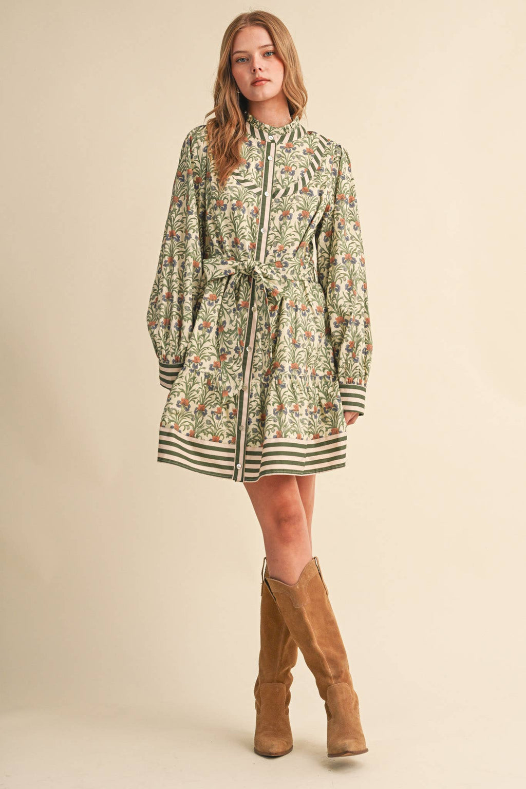 FLORAL BUTTON DOWN BELTED MINI DRESS MDR5271