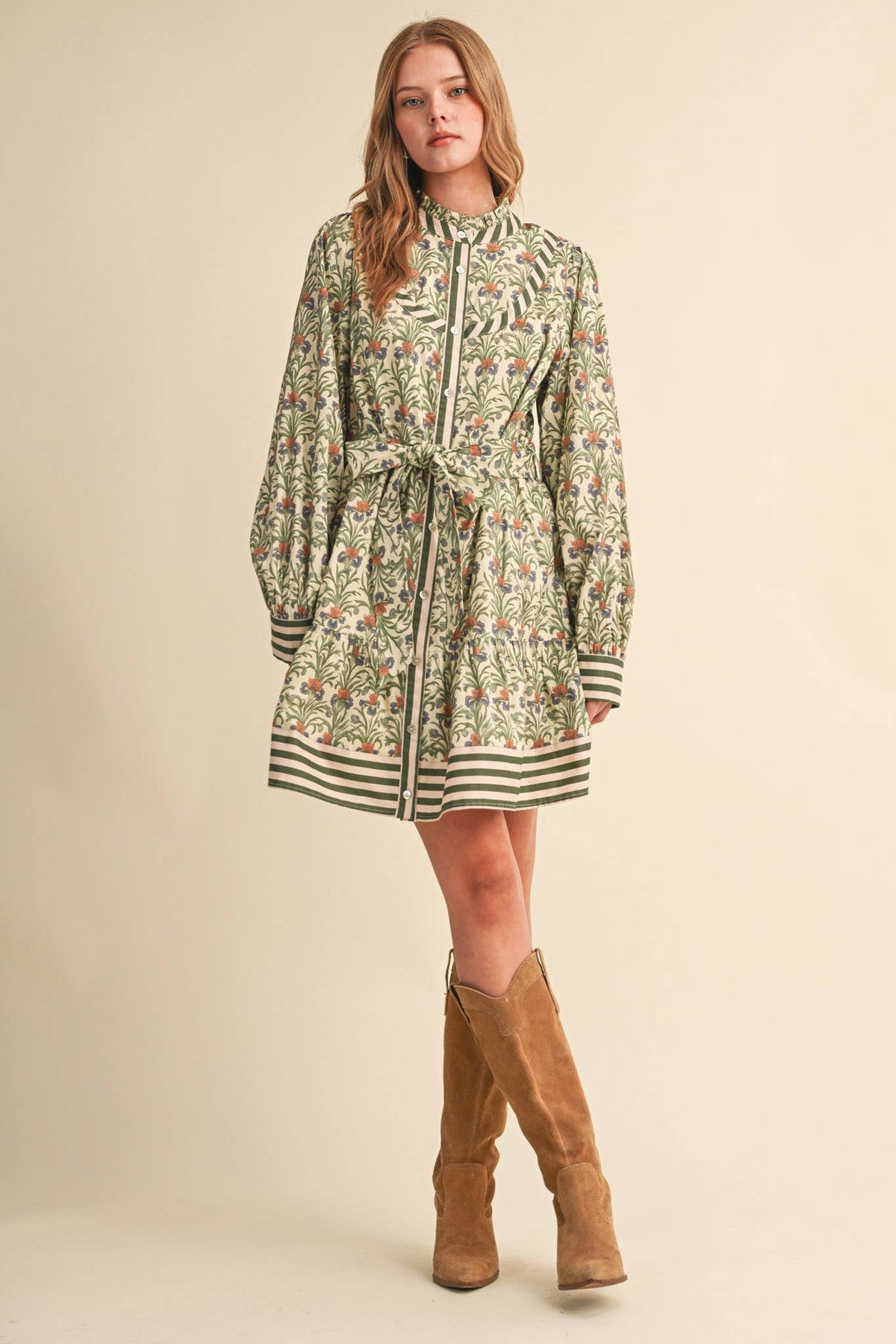 FLORAL BUTTON DOWN BELTED MINI DRESS MDR5271