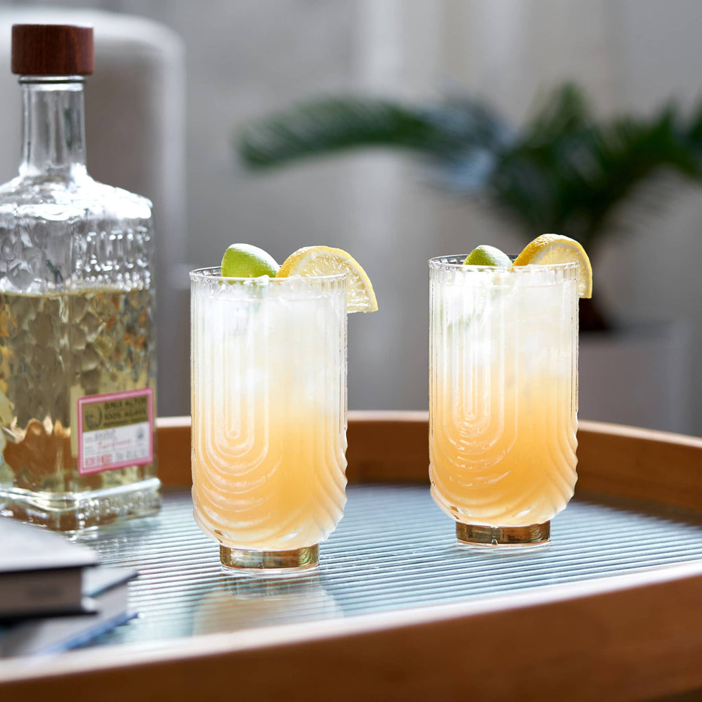 Deco Gatsby Gold Plated Glass Highball Glasses Set of 2