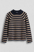 Striped Mock Neck Cotton Knit Sweater