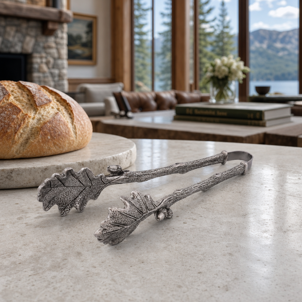 Pewter Oak Leaf Pattern Ice / Bread Tongs
