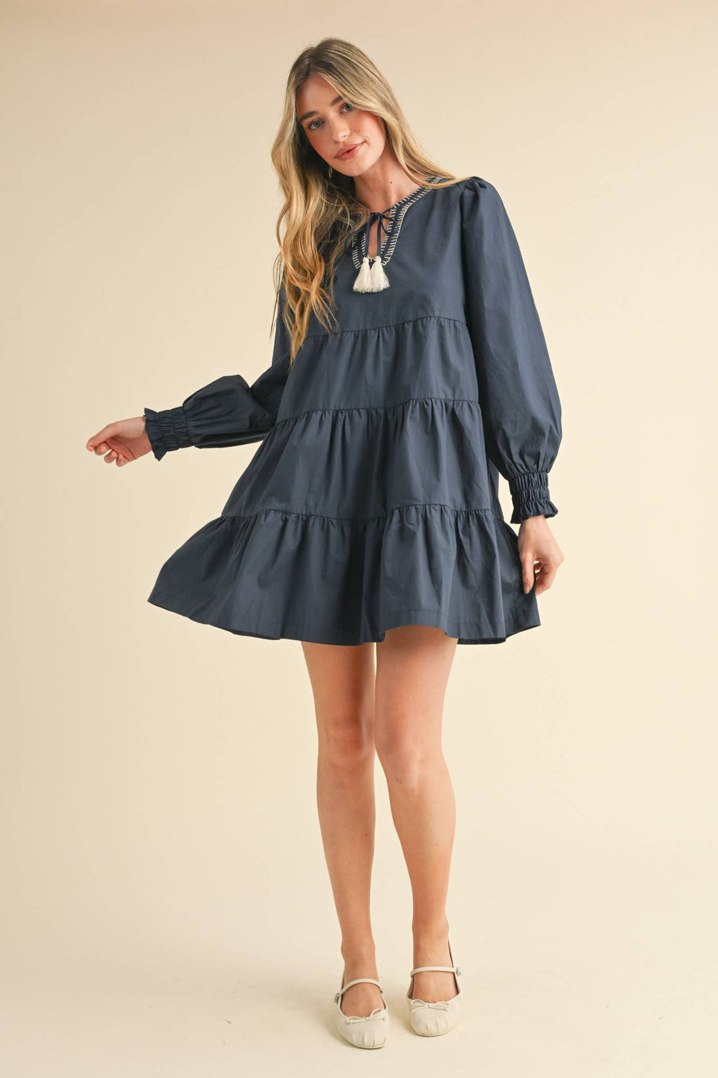 TIE FRONT CONTRAST STITCH MINI DRESS MDR3641