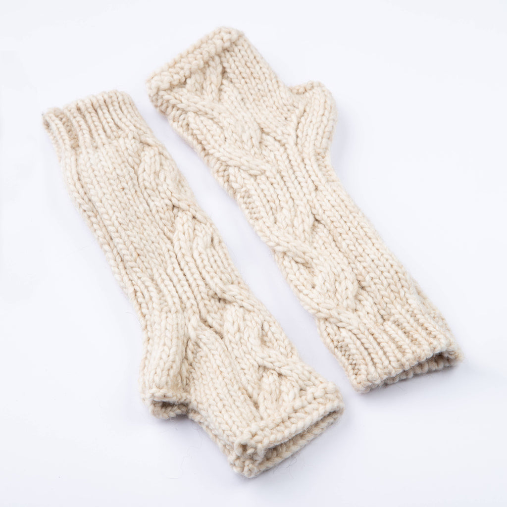 Thelma - Cable-knit arm warmers in alpaca-wool blend, Women's: Nero / Taglia Unica
