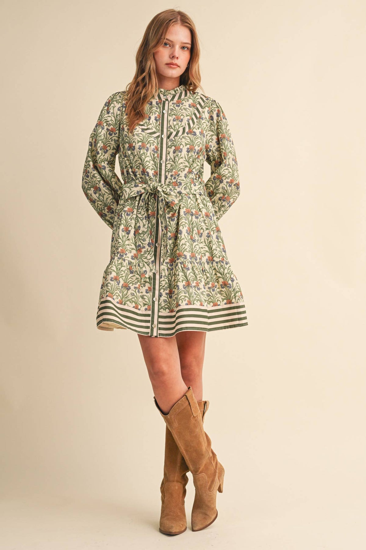FLORAL BUTTON DOWN BELTED MINI DRESS MDR5271