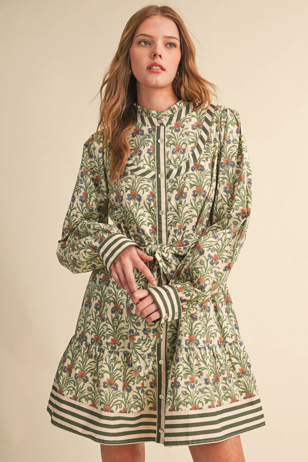 FLORAL BUTTON DOWN BELTED MINI DRESS MDR5271