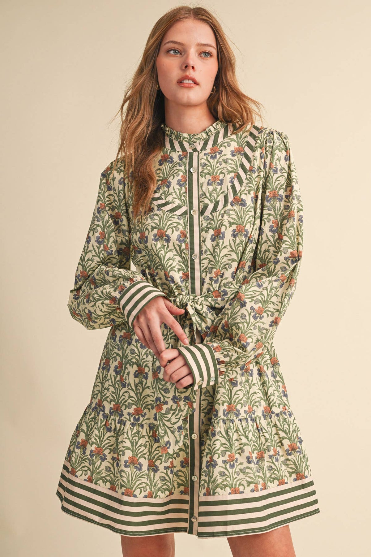 FLORAL BUTTON DOWN BELTED MINI DRESS MDR5271