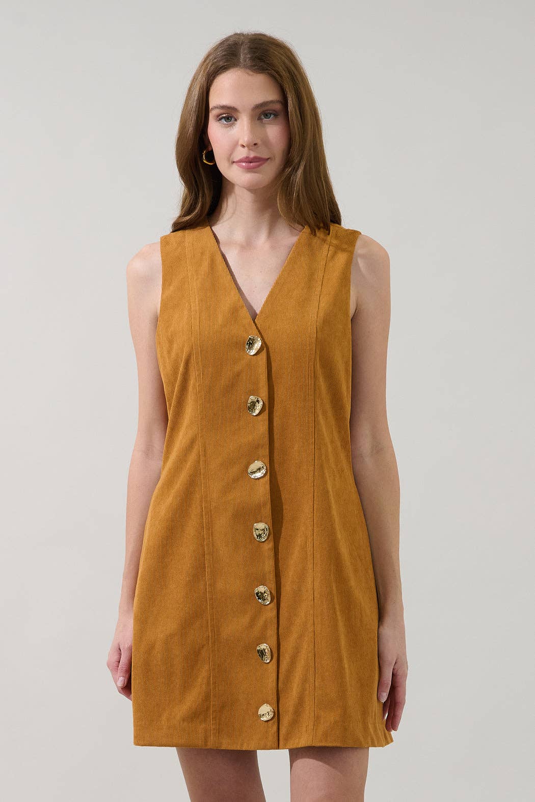 Lenard Corduroy Button Mini Dress