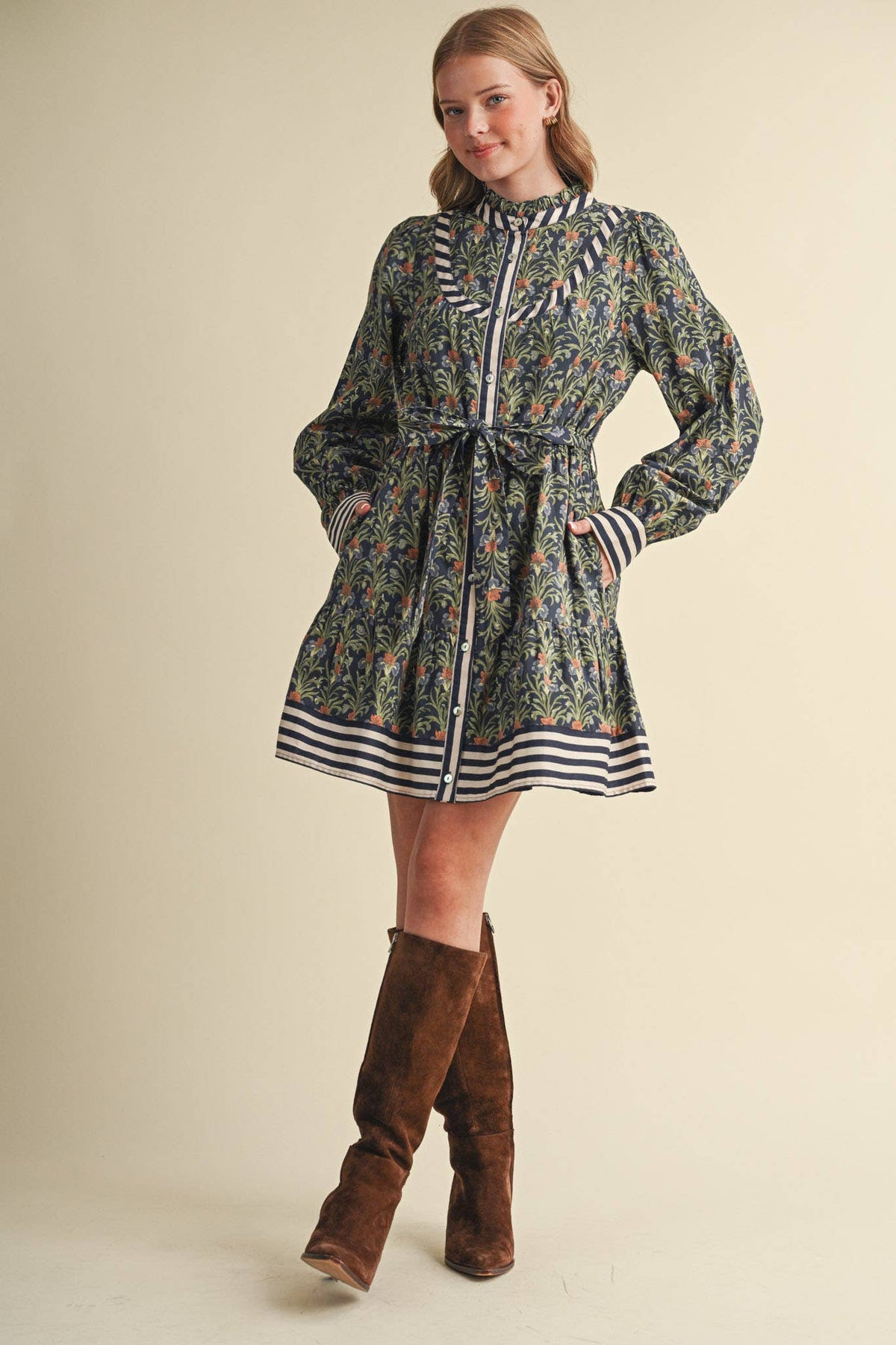 FLORAL BUTTON DOWN BELTED MINI DRESS MDR5271