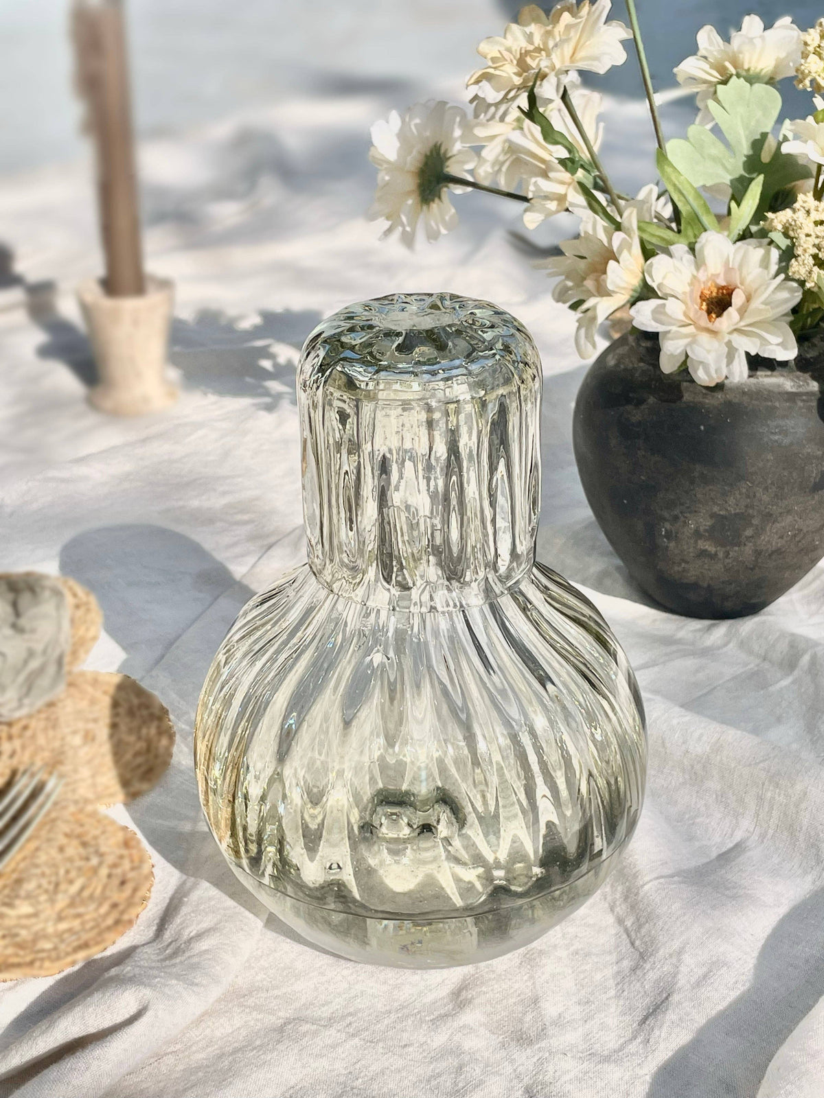 Handblown Fluted Carafe Set