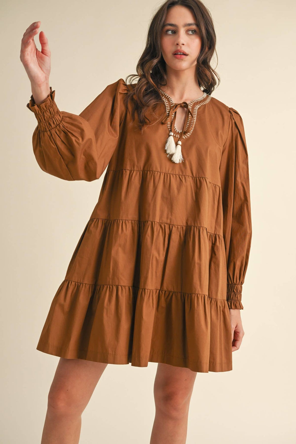 TIE FRONT CONTRAST STITCH MINI DRESS MDR3641