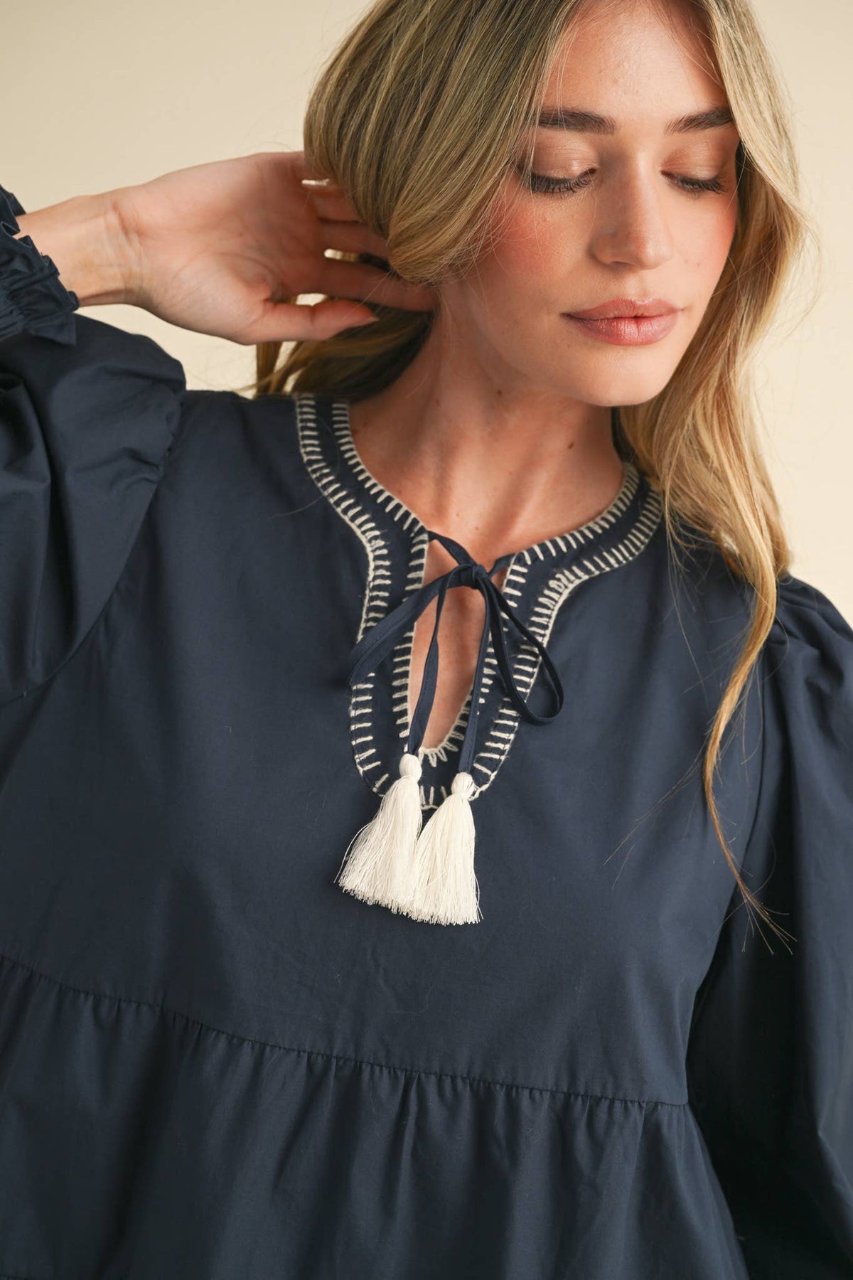 TIE FRONT CONTRAST STITCH MINI DRESS MDR3641