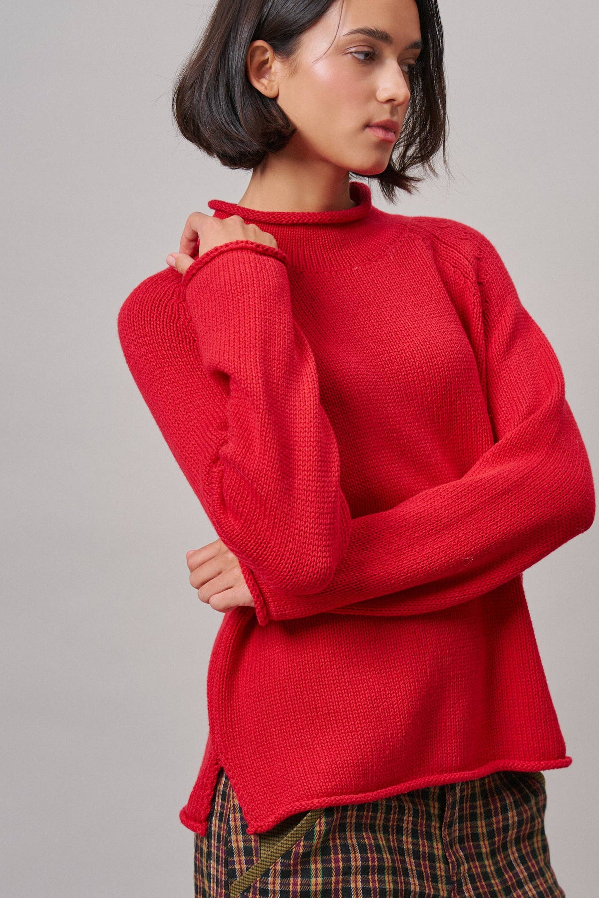 Striped Mock Neck Cotton Knit Sweater