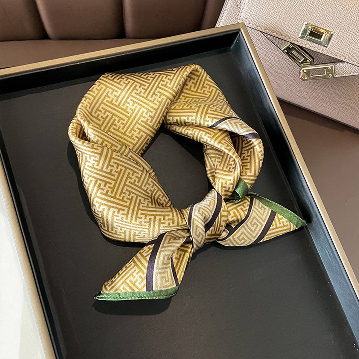 Silk Square Scarf - Maze Print Summer Wrap_CWASC0611