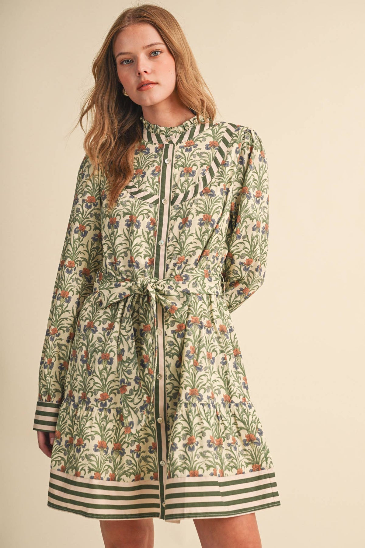 FLORAL BUTTON DOWN BELTED MINI DRESS MDR5271
