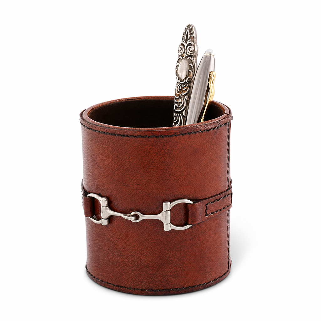 Premium Genuine Leather Stirrup Office Pen Holder