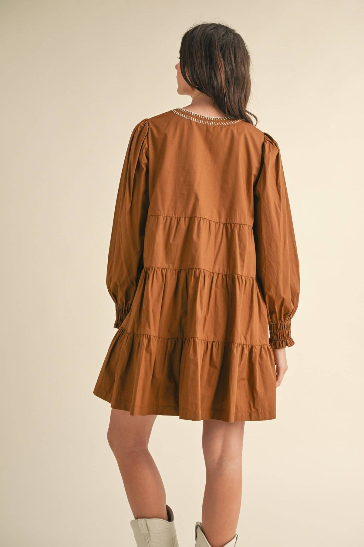 TIE FRONT CONTRAST STITCH MINI DRESS MDR3641