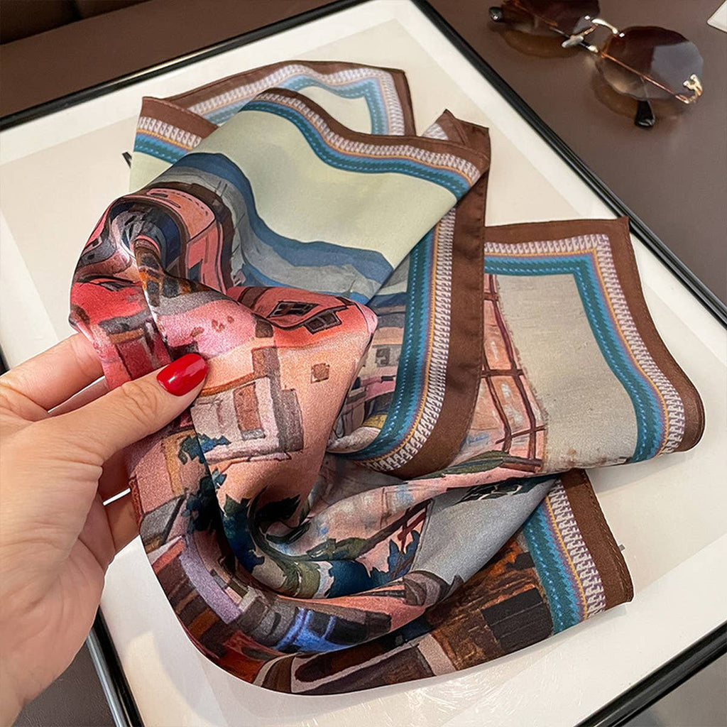 Silk Square Scarf - Spring Oil Painting Print Wrap_CWASC0614