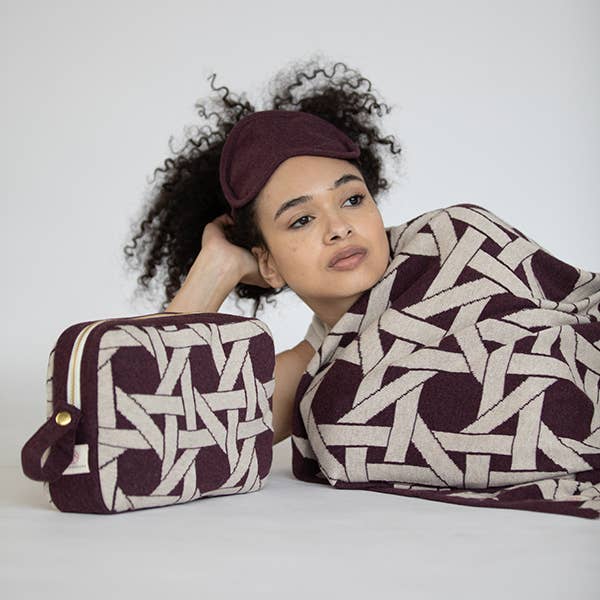Riti Organic Cotton Travel Blanket and Eye Mask Set Burgundy