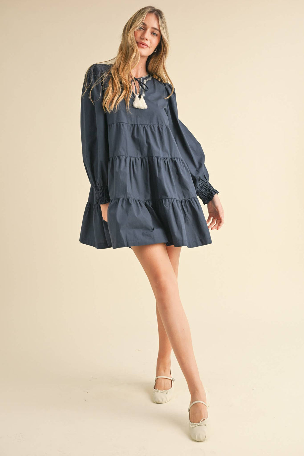 TIE FRONT CONTRAST STITCH MINI DRESS MDR3641