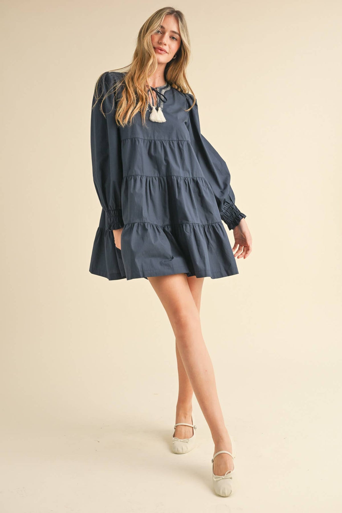 TIE FRONT CONTRAST STITCH MINI DRESS MDR3641