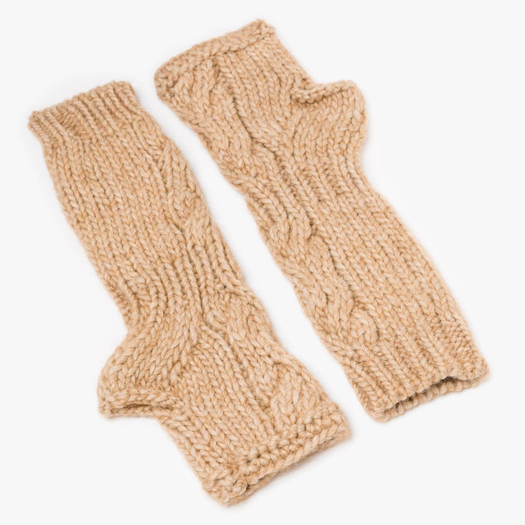 Thelma - Cable-knit arm warmers in alpaca-wool blend, Women's: Cammello / Taglia Unica