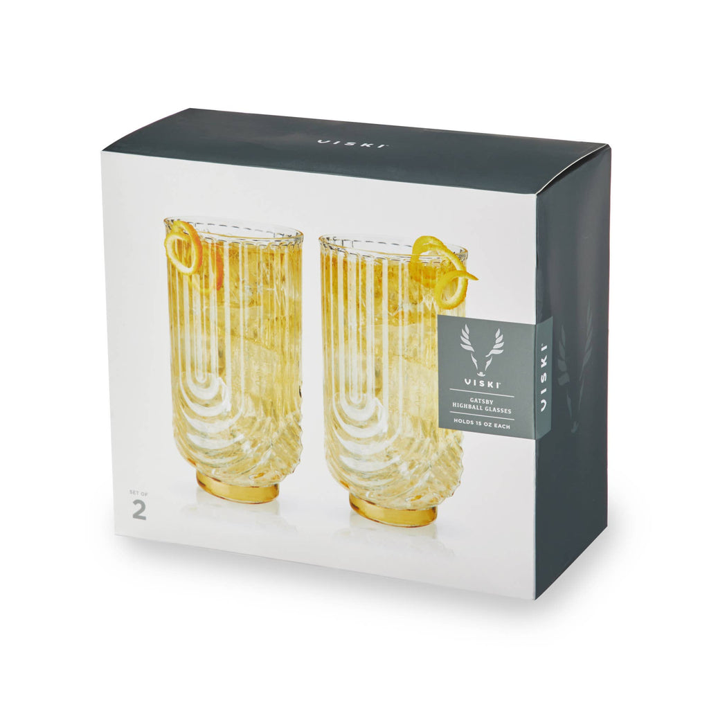 Deco Gatsby Gold Plated Glass Highball Glasses Set of 2