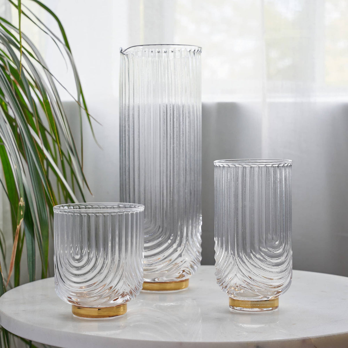 Deco Gatsby Gold Plated Glass Highball Glasses Set of 2