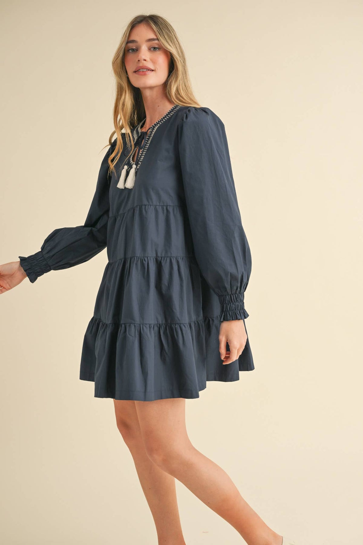 TIE FRONT CONTRAST STITCH MINI DRESS MDR3641