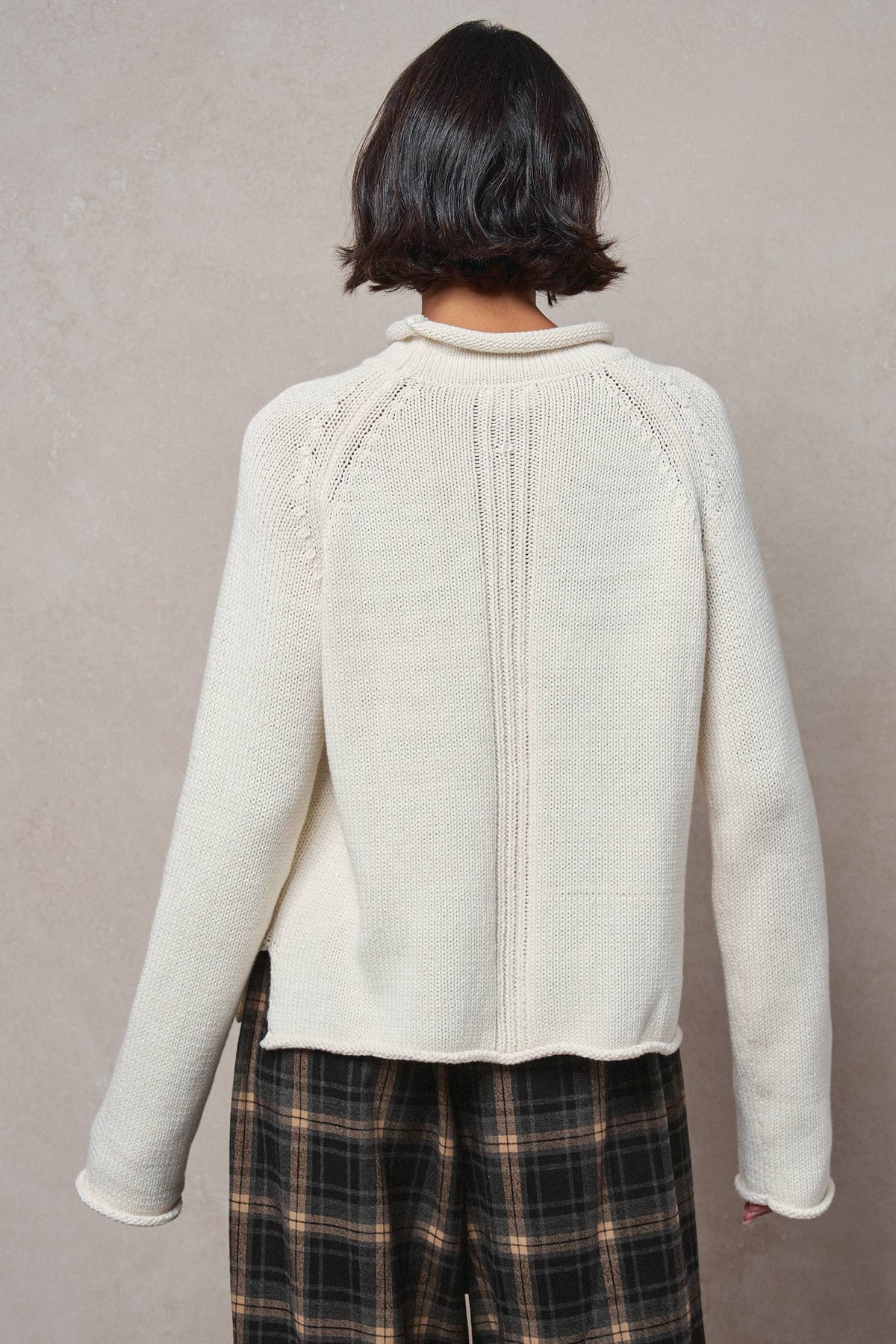 Striped Mock Neck Cotton Knit Sweater