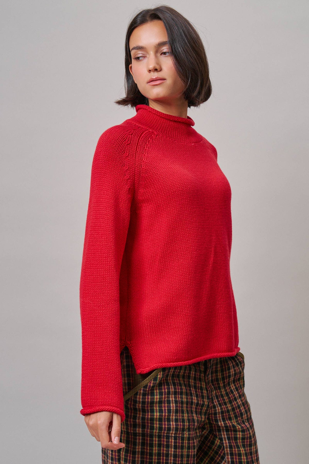 Striped Mock Neck Cotton Knit Sweater