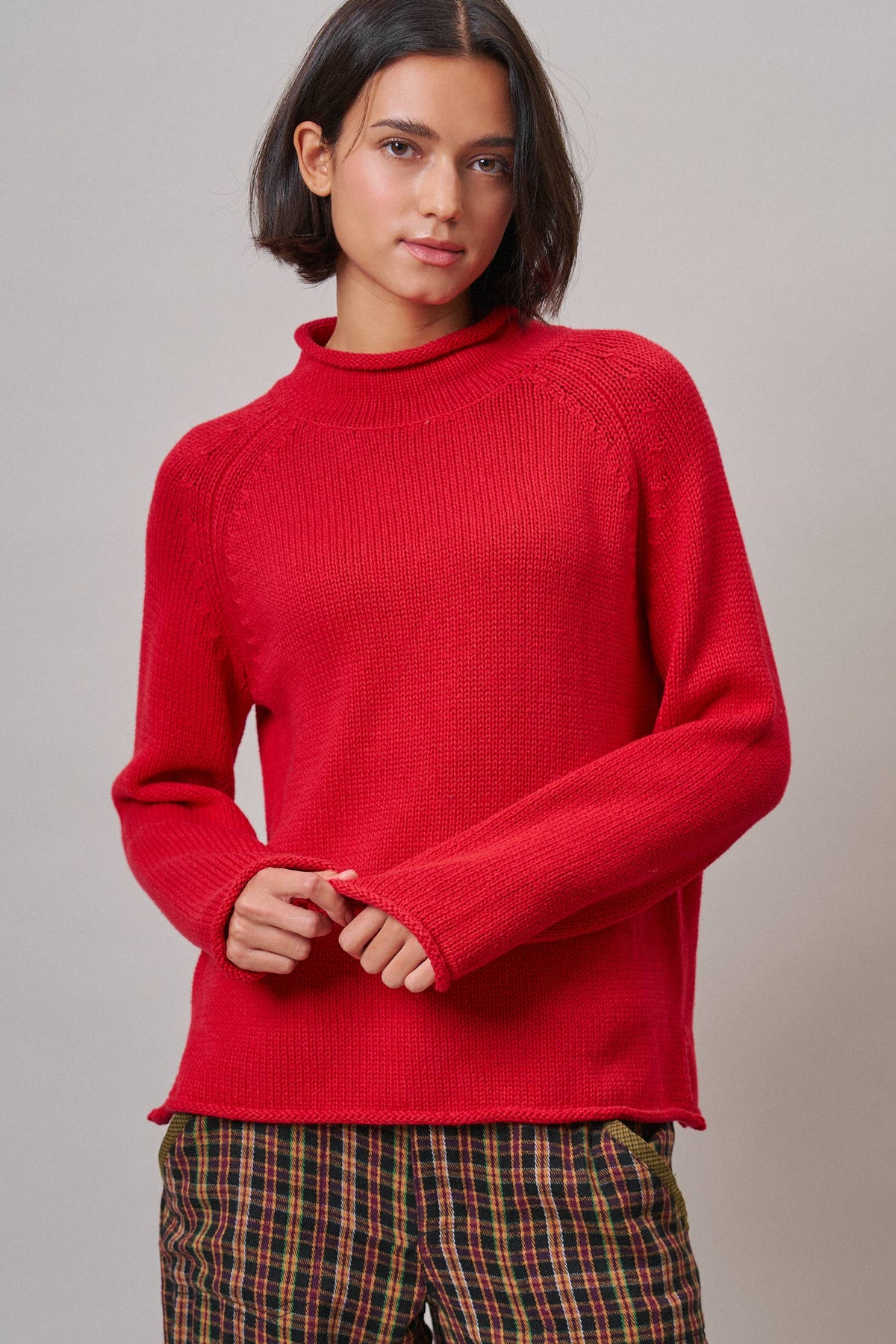 Striped Mock Neck Cotton Knit Sweater