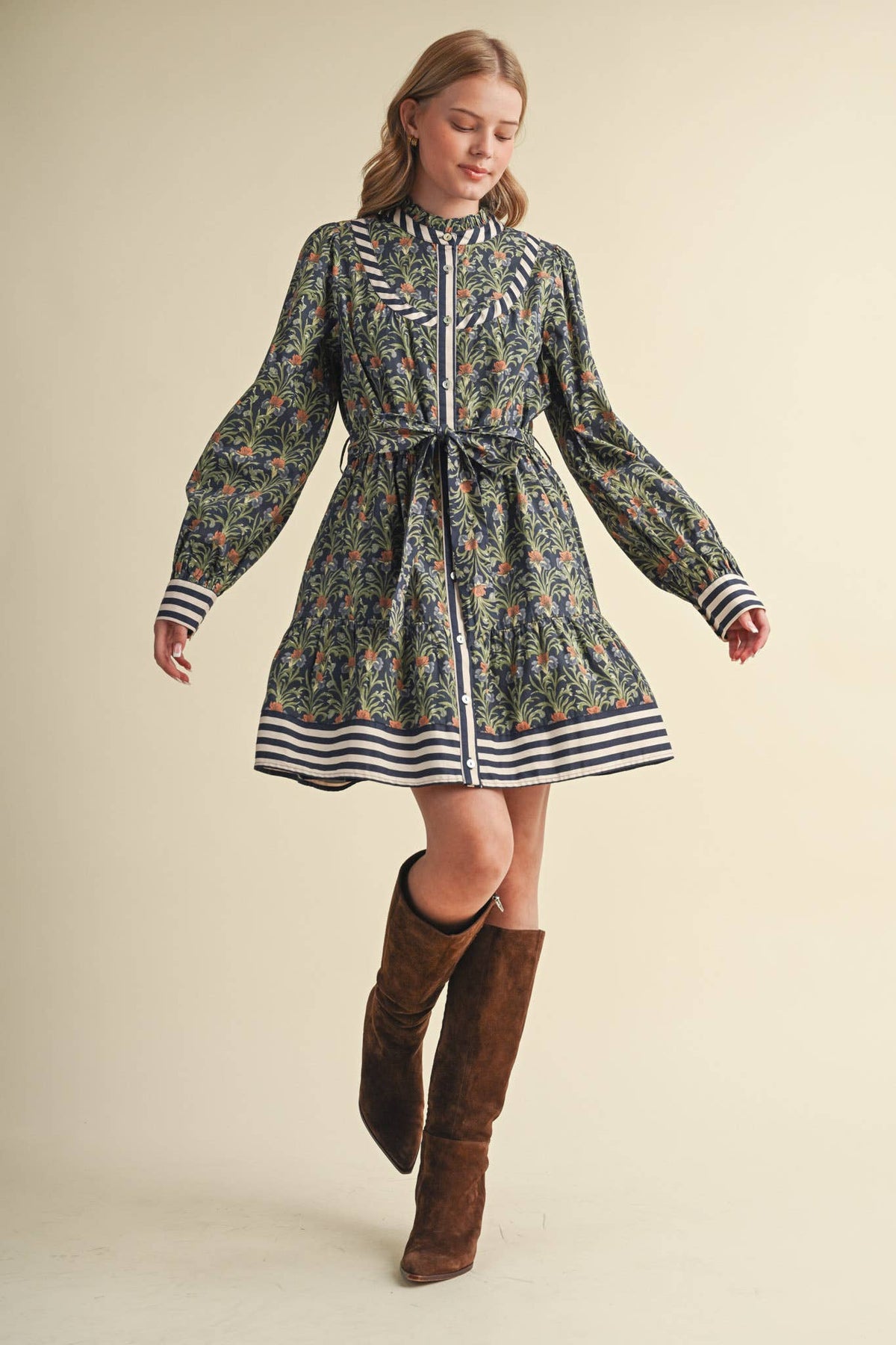 FLORAL BUTTON DOWN BELTED MINI DRESS MDR5271