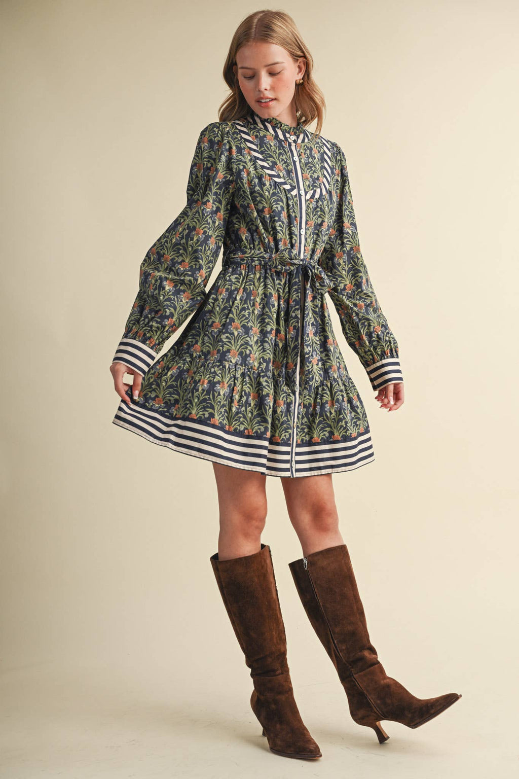 FLORAL BUTTON DOWN BELTED MINI DRESS MDR5271