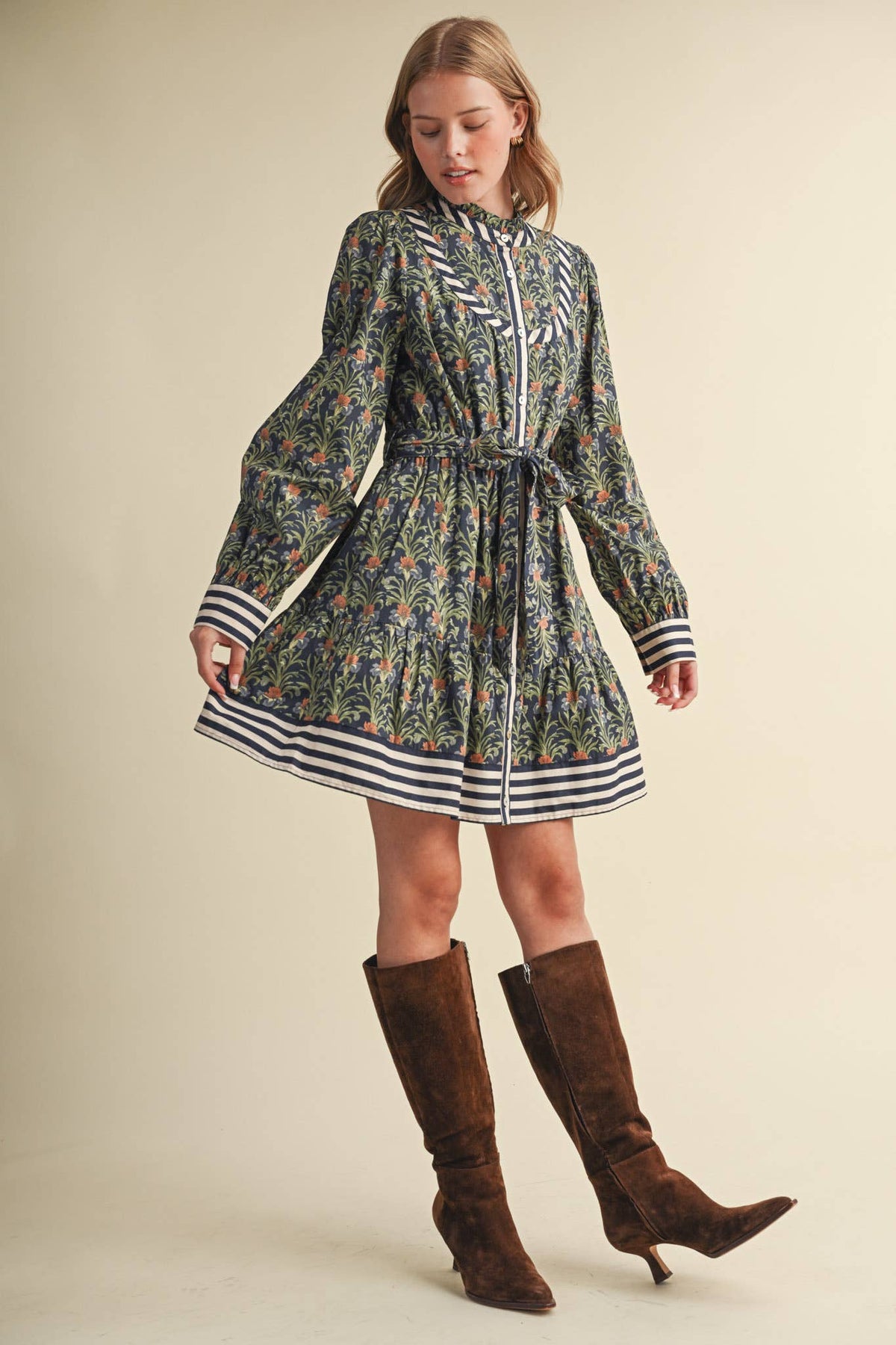 FLORAL BUTTON DOWN BELTED MINI DRESS MDR5271