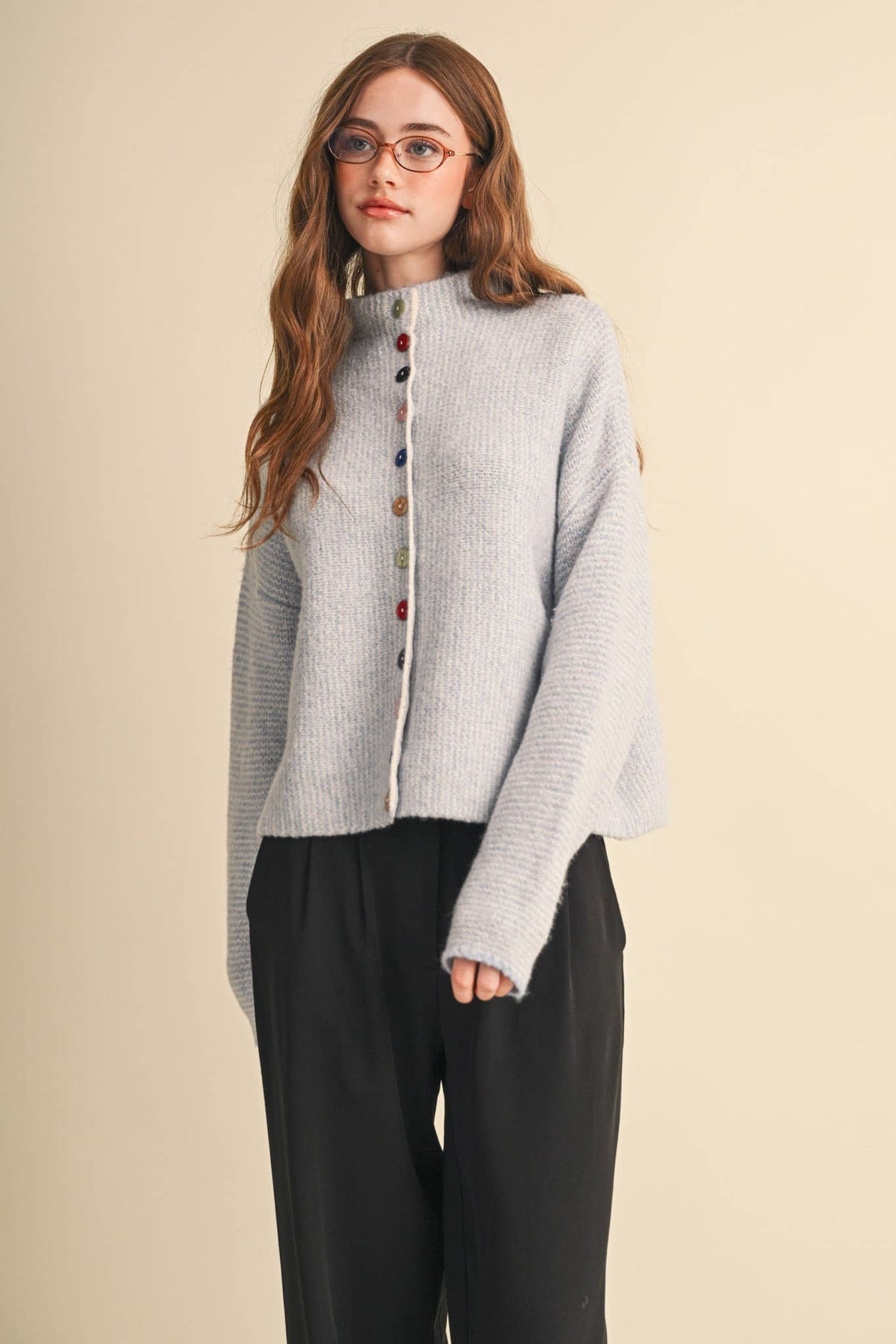 STRIPED SWEATER CARDIGAN WITH COLORFUL BUTTONS MSW11250