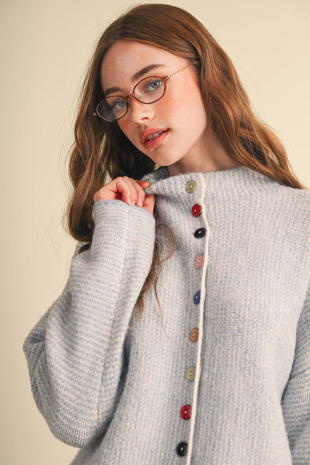 STRIPED SWEATER CARDIGAN WITH COLORFUL BUTTONS MSW11250